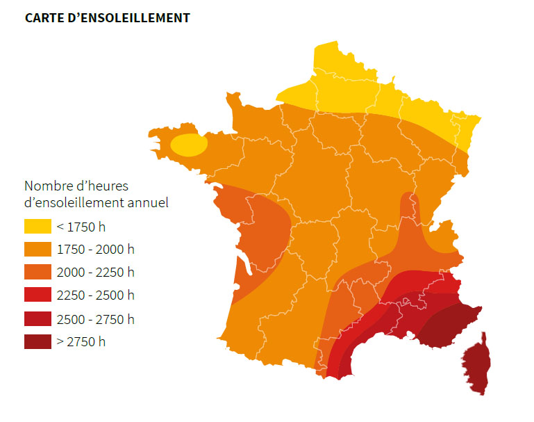 Rentabilité panneau solaire selon niveau ensoleillement France Rentabilité panneau solaire selon niveau ensoleillement France