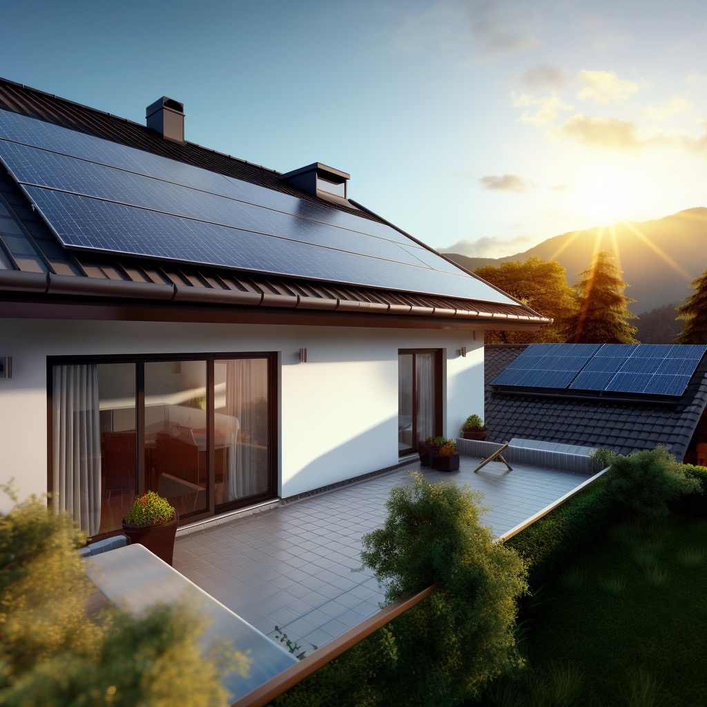 maison avec des panneaux photovoltaïques sur son toit maison panneaux photovoltaïques