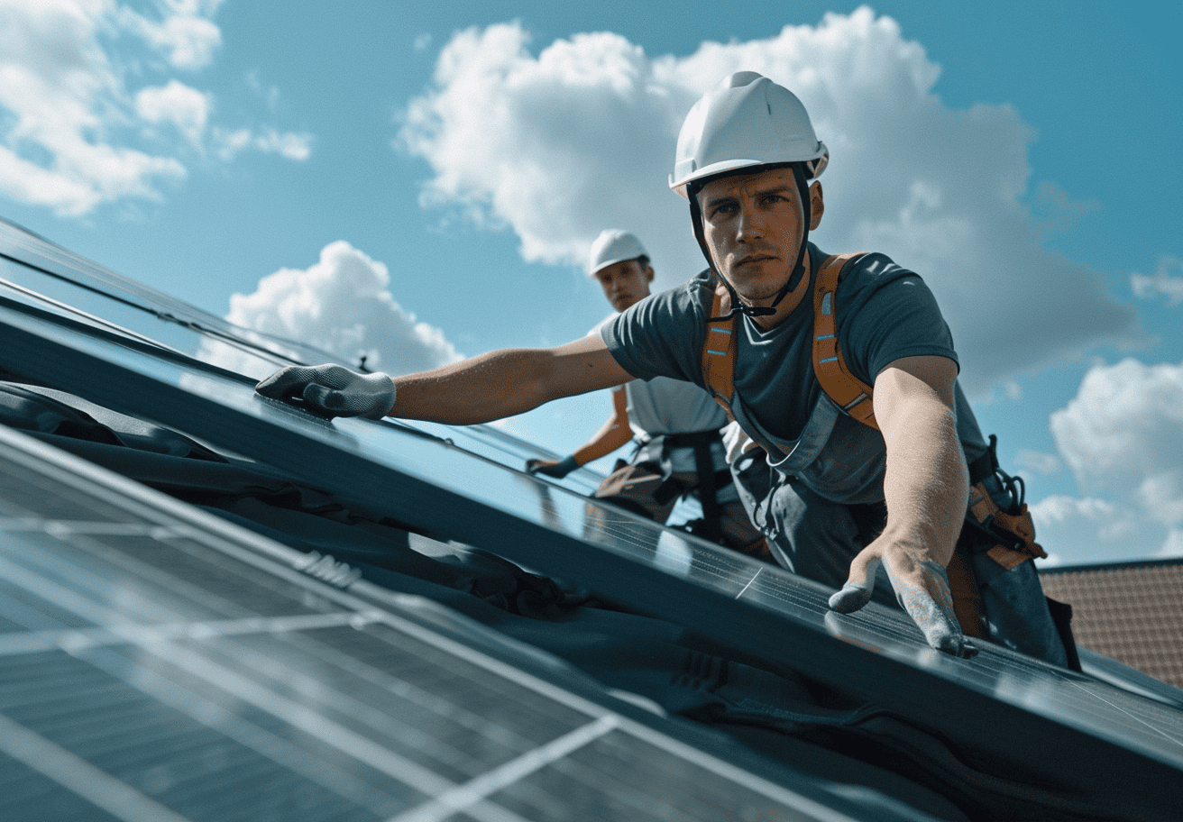 Pose de panneaux solaires sur système de montage en toiture inclinée