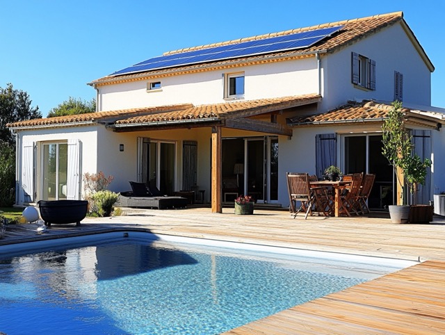 piscine maison contemporaine avec panneau solaire